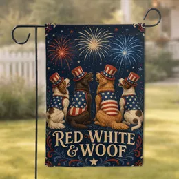 Patriotic Dogs Watching Fireworks for Fourth of July Outdoor Porch and Yard Display Garden Flag