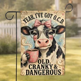 Whimsical Cow With Bow And Glasses Porch Decor For Farmhouse Entryway Gift Lovers Garden Flag