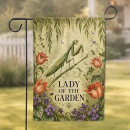 Vintage Mantis Garden Welcome for Porch, Patio, and Cottage Outdoor Decor Accent Garden Flag