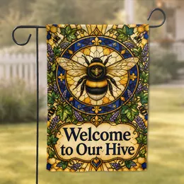 Stained Glass Bee Welcome Sign For Porch, Patio, And Yard Hive Lovers Home Decor Garden Flag