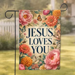 Jesus Loves You Floral Vintage Porch Decor for Peaceful Garden Chapel Gatherings Garden Flag