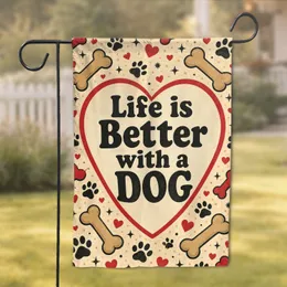 Vintage Dog Heart Bone Porch Decor for Pet Lovers and Cozy Home Entryways All Season Garden Flag