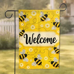 Sunflower Yellow Welcome Bees Farmhouse Porch Banner for Cheerful Outdoor Entry Garden Flag