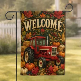 Rustic Red Tractor Autumn Harvest Porch Decor For Farmhouse Fans and Fall Gatherings Garden Flag