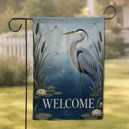Serene Blue Heron Lakeside Welcome Decor for Porch, Patio, Yard and Lake House Entryway Garden Flag