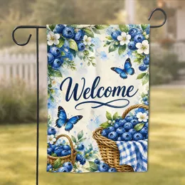 Blueberry Harvest Welcome Porch Decor For Summer Farmhouse And Cottage Homes Entryway Garden Flag