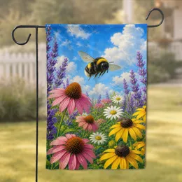 Bumblebee And Wildflowers Summer Porch Decor For Bee Lovers And Outdoor Spaces At Home Garden Flag