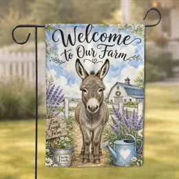 Welcome Donkey Farmhouse Porch Decor With Lavender And Barnyard Charm For Spring Garden Flag