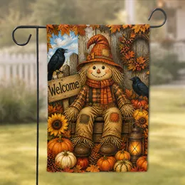 Autumn Scarecrow Welcome Porch Decor For Farmhouse Yard And Harvest Home Entryway Garden Flag