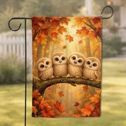Autumn Owl Family Porch Welcome for Cozy Fall Decor and Woodland Home Style Lovers Garden Flag