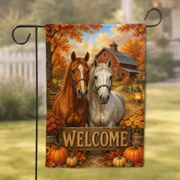 Autumn Farmhouse Horses Welcome Porch Decor For Rustic Harvest Home Entryway Accent Garden Flag