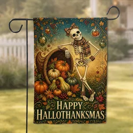 Whimsical Skeleton Harvest Porch Decor for Halloween and Thanksgiving Cheer at Home Garden Flag