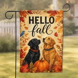 Hello Fall Autumn Dogs Porch Decor For Harvest Homes And Entryways With Pumpkin Accent Garden Flag