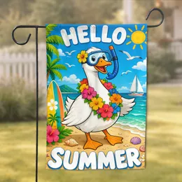 Hello Summer Goose Coastal Porch Decor for Farmhouse and Beach Home Yard Accent Piece Garden Flag