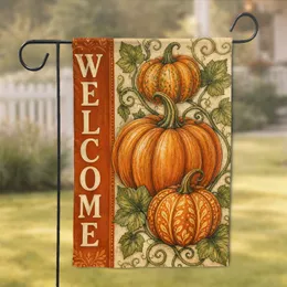 Welcome Autumn Pumpkins Rustic Farmhouse Fall Porch Decor For Thanksgiving Entryway Garden Flag