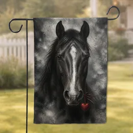 Black Horse With Red Heart Valentine Home Accent for Equestrian Lovers and Homes Garden Flag