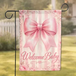 Pink Bow Baby Shower Porch Decor for Nursery, Welcome Baby Gift for New Parents Home Garden Flag