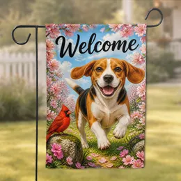 Spring Beagle With Cardinal Welcome For Porch, Patio, Yard, Home Decor, Dog Lovers Garden Flag