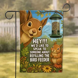Squirrel Bird Feeder Humor for Spring Porch, Backyard, and Patio Outdoor Display Garden Flag