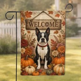 Boston Terrier Autumn Welcome Porch Decor For Fall Harvest Homes And Dog Lovers Alike Garden Flag