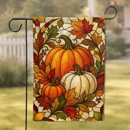 Stained Glass Autumn Pumpkins For Rustic Harvest Porch, Yard, And Entryway Decor Garden Flag
