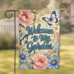 Welcome to My Garden Floral Butterfly Porch Decor for Spring Summer Farmhouse Charm Garden Flag