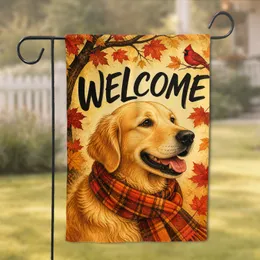 Golden Retriever Welcome Fall Yard Accent With Cardinal And Maple Leaves For Home Garden Flag