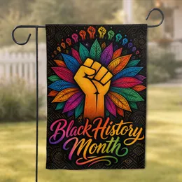 Black History Month Raised Fist Rainbow Script Yard Decor for Front Porch Display Garden Flag