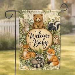 Woodland Baby Welcome Sign for Nursery Parties and Baby Showers, Rustic Keepsake Garden Flag