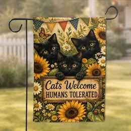 Cats Welcome Rustic Porch Decor With Sunflowers, Butterflies And Folk Art Charm For Cats Garden Flag