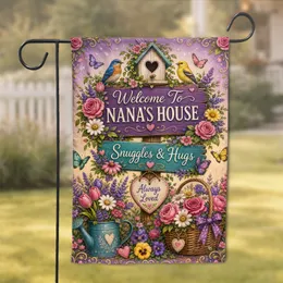 Nana's House Floral Welcome For Front Porch Yard And Patio Decor For Grandmothers Garden Flag
