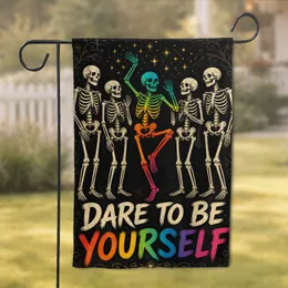 Rainbow Skeleton Pride Halloween Yard Display for Inclusive Autumn Porch Art Decor Garden Flag