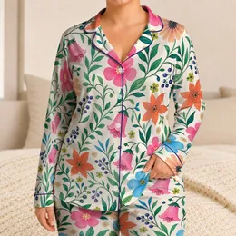 Colorful Spring Floral Garden For Cozy Evenings At Home For Women Who Love Flowers Satin Pajamas Set