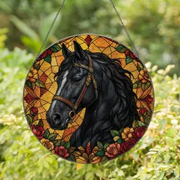 Horse Head Stained Glass Floral Window Accent for Home Office and Equestrian Gift Stained Glass Suncatcher