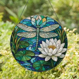 Dragonfly And Water Lily Stained Glass For Cottage, Spa, And Zen Home Accent Spaces Stained Glass Suncatcher
