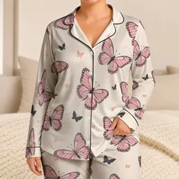 Pink Butterfly Cottagecore Bedtime Relaxation Gift for Women, Teen Girls, and Moms Satin Pajamas Set