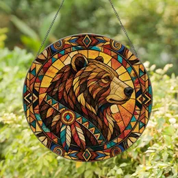 Tribal Bear Stained Glass Wall Decor for Autumn Cabin and Boho Rustic Home Spaces Stained Glass Suncatcher