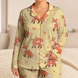 Coral Woodland Fox Motifs For Cozy Fall Winter Lounging And Thoughtful Gifts For Women Satin Pajamas Set