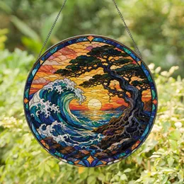 Coastal Sunset Wave Stained Glass Window Accent for Beach Home and Gift Giving Decor Stained Glass Suncatcher