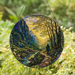 Mountain Valley Dawn Stained Glass Window Hanging for Cabin, Cottage, and Home Decor Stained Glass Suncatcher