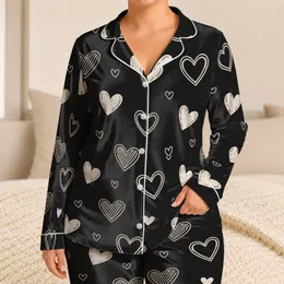 Ivory Chalk Hearts for Cozy Winter Nights, Romantic Lounging, and Valentine Gifts at Home Satin Pajamas Set