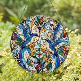 Blue Hummingbird Stained Glass Window Accent for Patio, Porch, Garden, and Home Gift Stained Glass Suncatcher