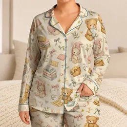 Watercolor Teddy Bear and Bunny Sleepwear for Cozy Bedtime and Nursery Gift Lovers Satin Pajamas Set