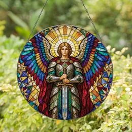 Saint Michael Stained Glass Halo Wall Hanging for Prayer Spaces and Sacred Home Decor Stained Glass Suncatcher