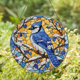 Blue Jay Stained Glass Window Decor for Winter Homes, Bird Lover Holiday Wall Gift Stained Glass Suncatcher