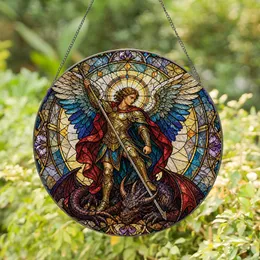 Archangel Warrior Stained Glass Window Accent for Prayer Rooms and Gothic Decor Stained Glass Suncatcher