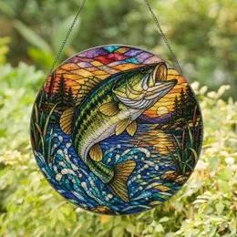 Leaping Bass Stained Glass Window Accent for Lake House Cabin and Fishing Lodge Stained Glass Suncatcher
