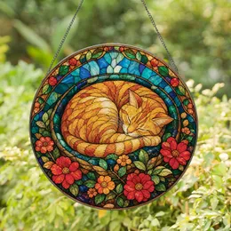 Sleeping Orange Tabby In Floral Mosaic For Cozy Home Decor And Cat Lover Accent Gift Stained Glass Suncatcher