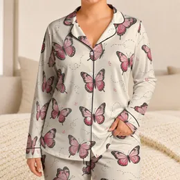 Pink Butterfly Botanical Motif for Relaxing Bedtime and Thoughtful Gifts for Women Satin Pajamas Set