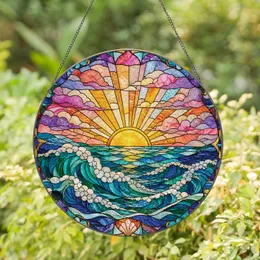 Stained Glass Ocean Sunset Window Decor For Coastal Home, Gift For Her, Mom, Beach Lovers Stained Glass Suncatcher